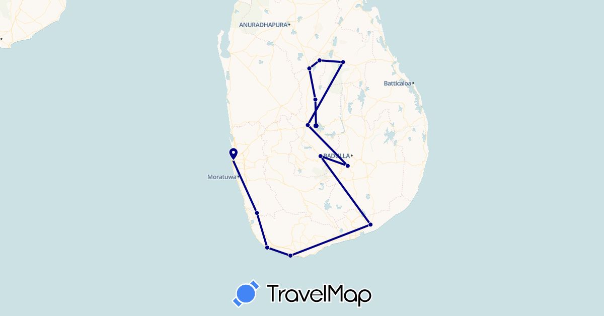 TravelMap itinerary: driving in Sri Lanka (Asia)